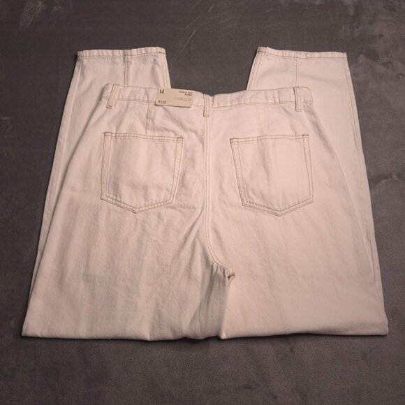 ana Womens Highest Rise Barrel Jeans 14 Off White Tapered Relaxed 100% Cotton - Picture 2 of 7